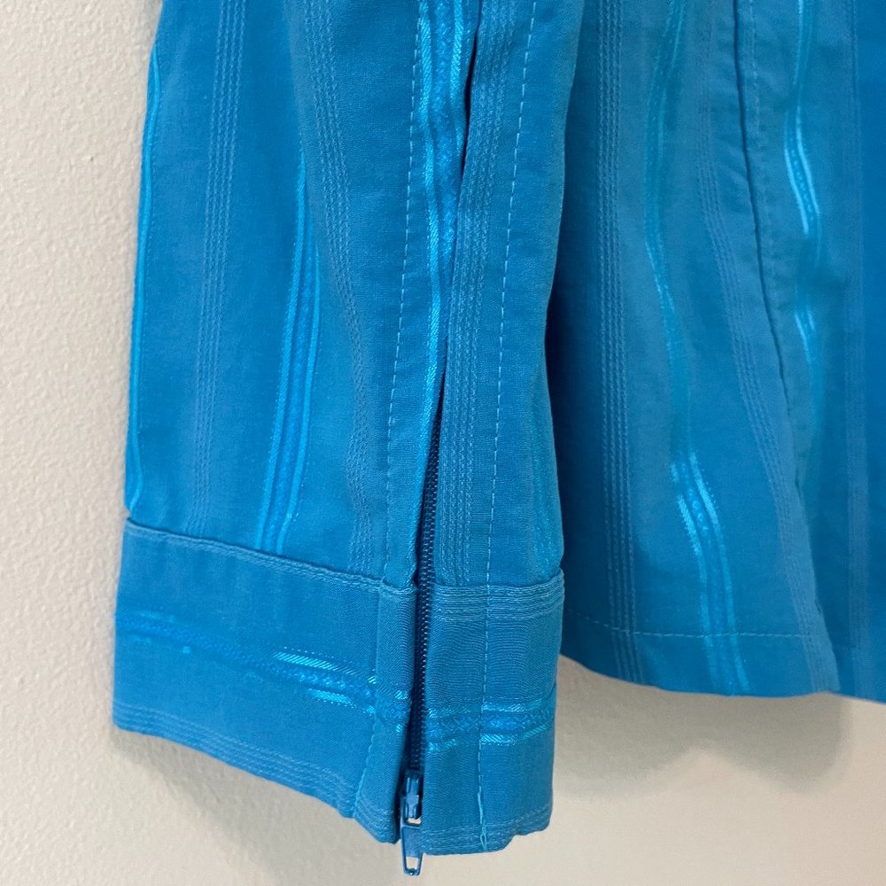 Daniali women’s XL aqua teal L/S zip-front shimmery striped blouse top - Picture 12 of 16